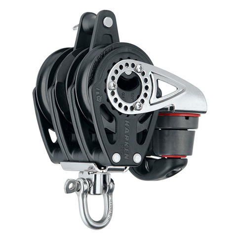 [HK-2141] HARKEN  57 mm Triple Ratchet Block — Swivel, Becket, Cam Cleat